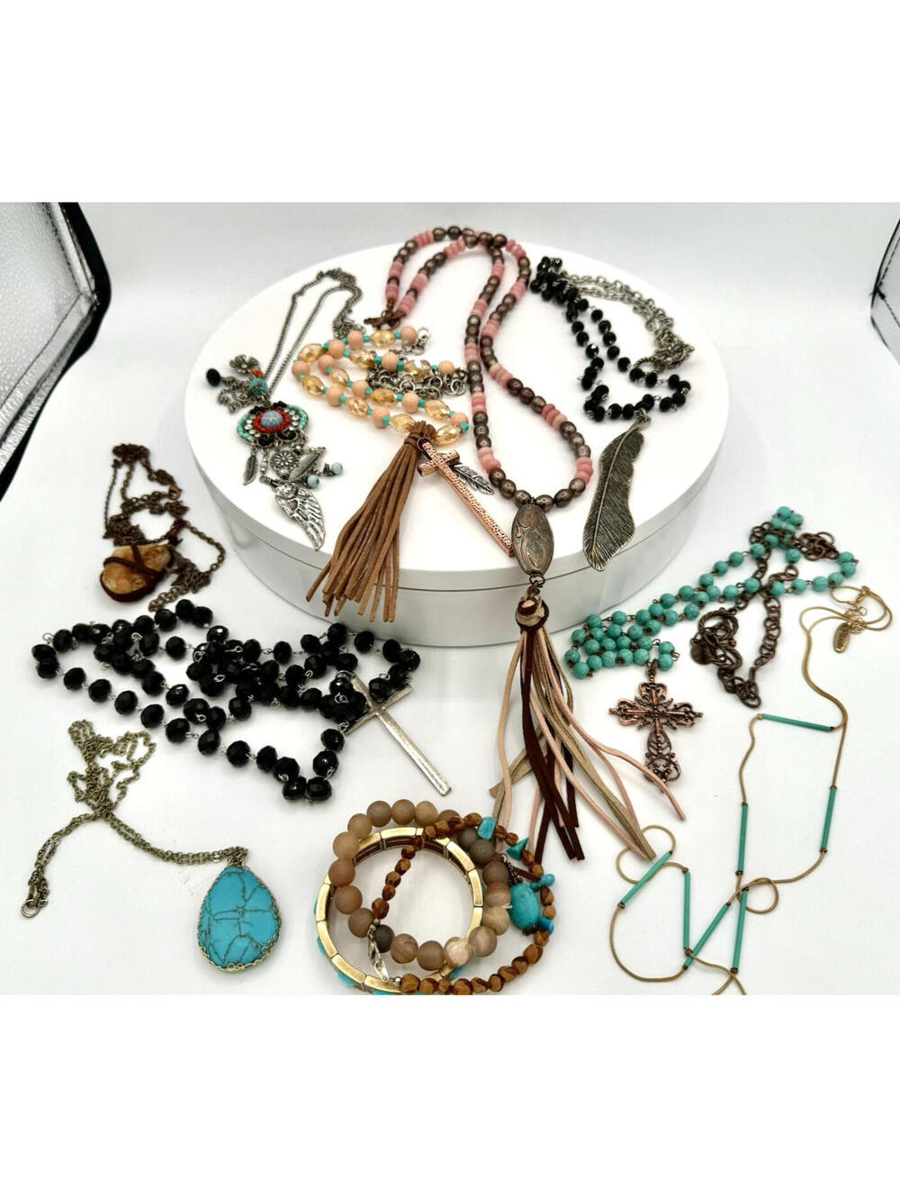 Lot 10 Western Boho Cowgirl Necklaces Turquoise Beads Tassels Mixed Jewelry